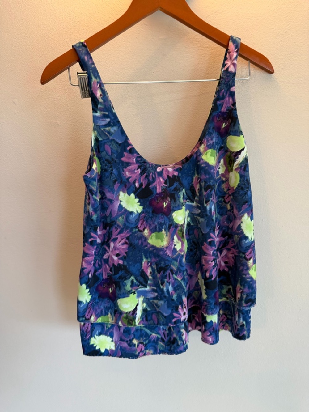 BB Dakota Womens Abstract Floral Tiered Scoop Neck‎ Tank Top Blue Purple Small
